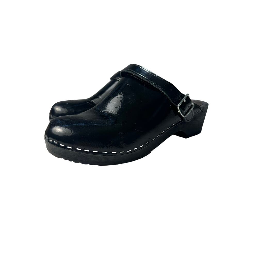 Swedish Clogs Black Patent Shoes Women’s Size 38 Vollsjö GUC